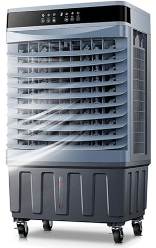 Enfriador de aire evaporativo comercial, ventilador 3 en 1 con 3 velocidades, enfriador de pantano con oscilación automática de 120°, 4 compartimentos de hielo y tanque de gran capacidad(80x43x32cm)