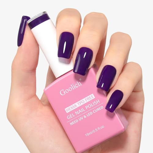 Goolich Purple Gel Polish, 15 ML HEMA & TPO Free Eggplant Purple Gel Nail Polish Soak off U V LED Fall Winter Nail Art Design Manicure Salon for Women Girl