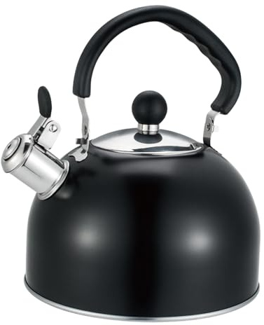 Baoblaze Hervidor de agua de acero inoxidable con silbato fuerte y asa para cocina eléctrica, tetera, hervidor para pesca, barbacoa y senderismo, Negro