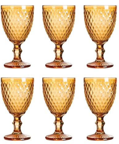Solycarpa Juego de 6 Copas de Cristal de Colores para Vino, Cava y Agua | 6 copas de cristal color ambar. Ideales para vino, cava, agua, bodas, bautizos y celebraciones.