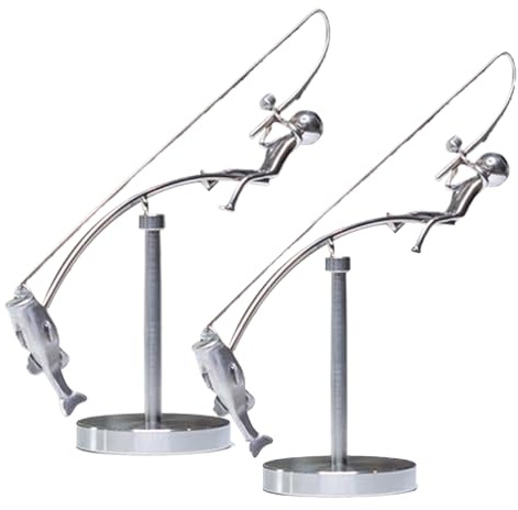 2stk Kinetics Fishing Sculpture, The Fisherman Balancing Statue, Balance Art for Your Space, Fischers & Barsch Bewegung Kinetische Kunst Balance Ornament, Metall Schreibtischspielzeug für Zuhause,Büro