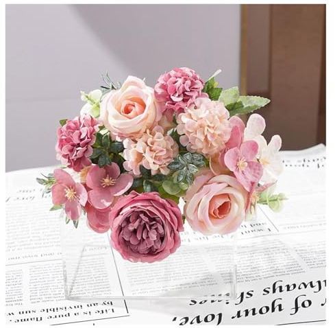 WDSBZNB Ortensia 7 teste di fiori artificiali in seta peonia rosa ortensia bouquet decorazioni for la casa festa matrimonio sposa piante finte(Rose Red)