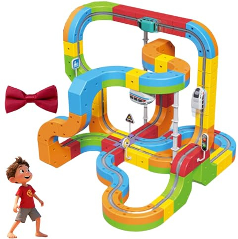Elektrische Eisenbahn-Spielset mit Flexibler Rennstrecke, 88-teiliges klick-Schienensystem mit motorisierten Waggons, 3D-Streckenlayouts, die der Schwerkraft trotzen, kreatives (88-Piece Set)