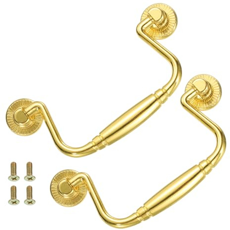 QUARKZMAN 2 Piezas De Tirador De Cajón Tipo Asa, Tiradores De Cajón Oscilantes De 4 Pulgadas, Distancia Entre Agujeros 81 mm/3.2 Pulgadas, Para Cajoneras De Madera Armarios Dorados