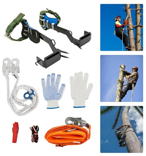 Set di attrezzature per arrampicata sugli alberi, altezza regolabile, per alberi e arrampicata su roccia, con cintura di sicurezza, cinturino per piedi e cinturino alla caviglia, capacità di carico