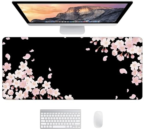 JJ PRIME 900X400 MM Grand Tapis de Souris Gaming XXL | sous Main Bureau XXL | Tapis de Souris Noir Antidérapant | Cute Desk Mat Surface Lisse Large Mousepad (Japon Sakura Noir)