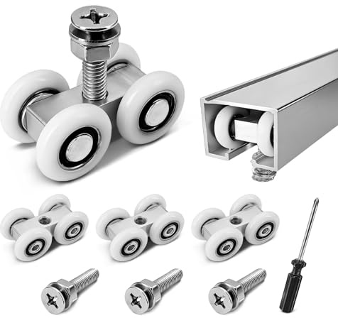 Lot de 4 roulettes pour porte coulissante - Diamètre : 20 mm - Pour porte coulissante en verre, cabine de douche, porte coulissante M6 - Roulettes silencieuses pour portes coulissantes