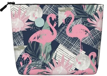 Neceser de viaje de una sola capa con estampado de mapaches, adecuado para viajes de negocios y uso diario., Flamenco rosa y hojas, Talla única