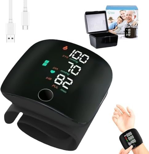 Misuratore Pressione LCD Digitale da Polso con Touch Screen LED, Monitor Automatico della Pressione Sanguigna con Assistenza Vocale e Doppia Memoria