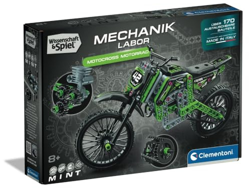 Clementoni Mechanik laboratoriemotorcross motorcykel – klämbyggstenar | för pojkar och flickor från 8 år – presentidé för barn, 59497