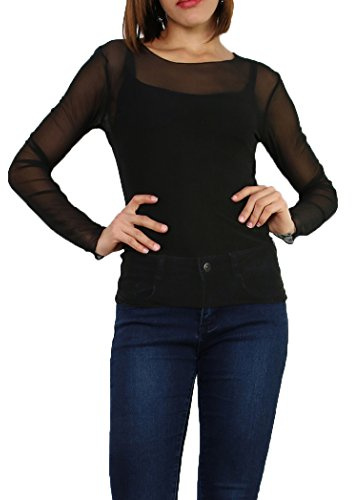 Miss Rouge: T-Shirt,résille,Haut en Voile Transparente,Taille Unique 36-40 (Noir)