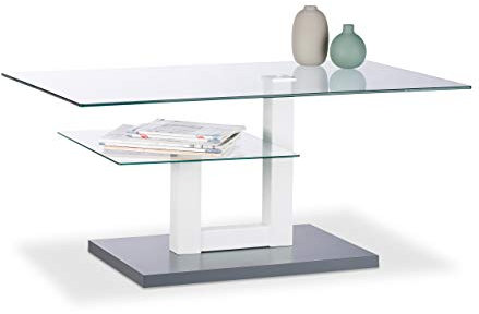 Relaxdays Couchtisch Glas, rechteckig, Glasplatte, kleine Ablage, origineller Sofatisch, HxBxT: 45 x 100 x 60 cm, grau