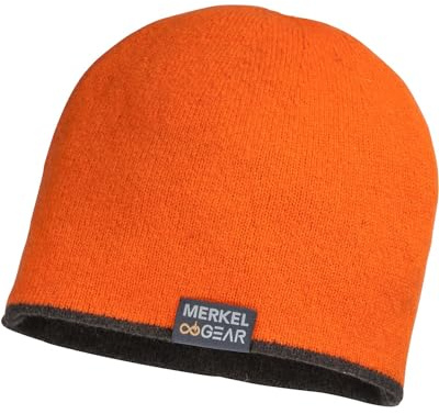 Merkel GEAR Reversible Beanie aus Schurwolle Jagd Outdoor Wendemütze Oliv/Signalorange