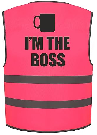 I'm The Boss Kids Hi Vis Vest Children's High Visibility Reflective Safety Waistcoat Fancy Dress School Road Safe, Add child's name to the front, Personalised