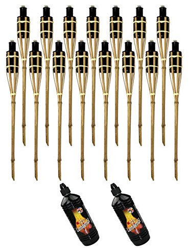 Moritz 15x Bambusfackeln Fackel 90 cm Standard Natur + 2X 1000ml Lampenöl Gartenfackel Ölfackeln Garten Deko Öllampe Wegleuchte