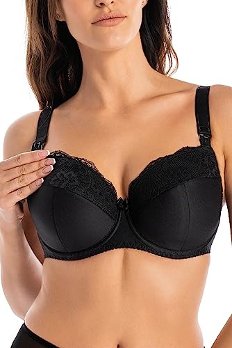 Teyli Damen Still BH - BH Bügel - BH Grosse Grössen Umstandskleidung mit Spitze - Still BH Große Brüste - Damen-BHS Stillen - Frauen Bra Schwarz 90G