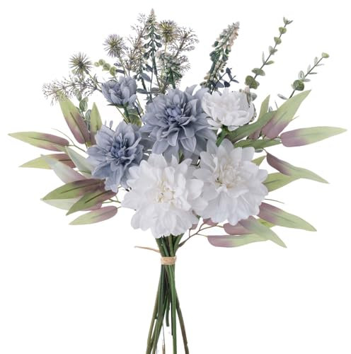 KIRIFLY Artificial Fake Flowers Plants Silk Flower Arrangements Wedding Bouquets Decorations Plastic Floral Table Centerpieces for Home Kitchen Garden Party Décor (Purple White)