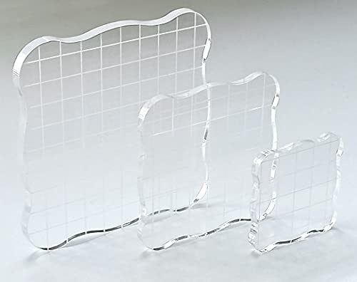 Bloques Acrílicos Transparentes para Estampación de Sellos de Silicona con Cuadrícula y de Fácil Sujección Pack de 3 Pcs