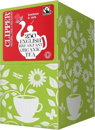 Clipper Organic Fairtrade English Breakfast Black Tea 1 x 250 EST Teabags | Organic Fairtrade Black Tea, Bulk Catering Pack, Natural, Unbleached & Biodegradable Sustainable Envelop String & Tag Teabags