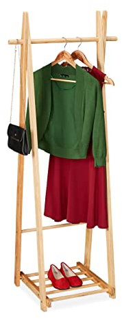 Relaxdays Burro Zapatero, Colgador de Ropa, Autónomo, Guardarropa, 153x62x45 cm Aprox, Madera, Natural