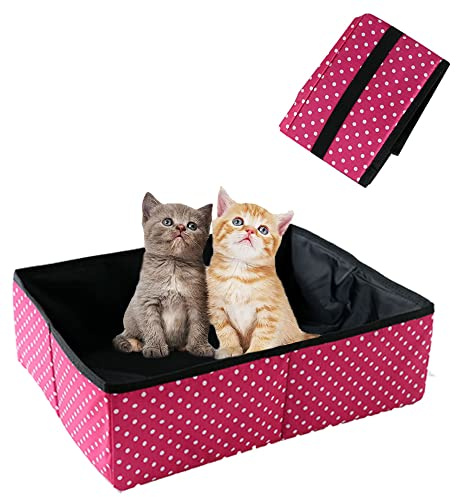 Faltbare Katzentoilette, Tragbare Katzentoilette Reise Katzenklo für Kitten, Dauerhaft, Wasserdicht, Weich, Geeignet für Drinnen, Draußen, Camping, Wagen, Rosenrot, 40 * 30 cm