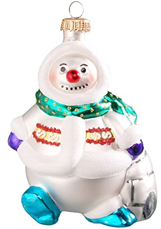 Krebs Glas Lauscha - Weihnachtsdekoration/Christbaumschmuck aus Glas - Weihnachtsanhänger- Motiv: Schneemann mit Schal - Größe: ca. 11 cm