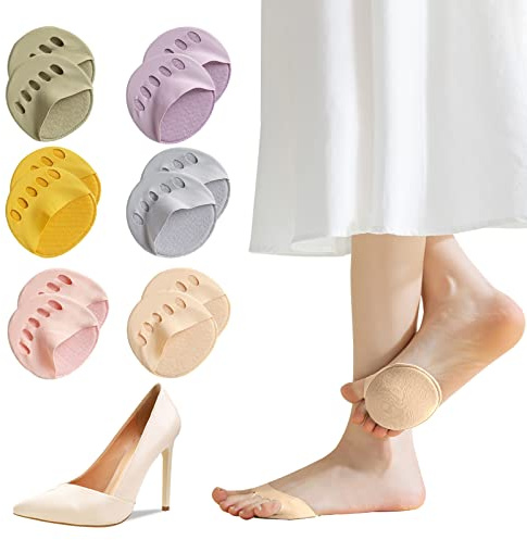Caudblor 6 Paar Füßlinge Zehensocken damen Toe Socks Invisible Baumwolle Zehenkappe Vorfußpolster Schwarz Beige High Heel Kissen Schuheinlagen 36-39 39-42