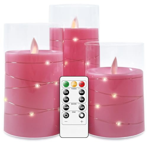 salipt Velas LED Efecto Cristal, Vela Eléctrica Efecto Llama Realista | Velas a Pilas sin Llama, Control Remoto y Temporizador, Juego de 3, 7.6 cm x 10.2/12.7/15.3 cm