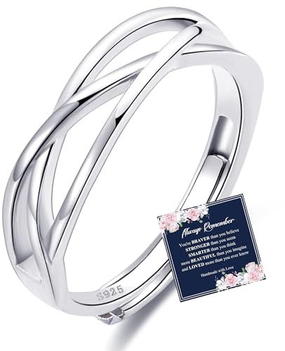 Sterling Silver Thumb Rings for Women S925 Silver Rings Cubic Zirconia Eternity Ring Minimalist Silver Ring Adjustable Open Ring for Girl With Inspirational Card