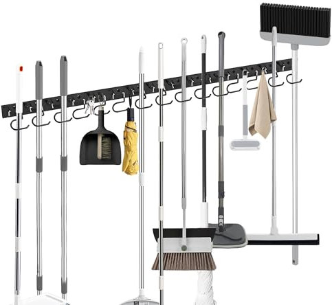 GARTOL Gartengerätehalter,3x40cm Besenhalterung Wand mit Anti-Rutsch-Gummi,Gerätehalter Besenhalter für Garten, Garage, Geräteschuppen, Keller（15 Gerätehaken+15 kleine Haken）