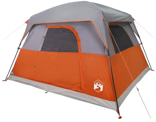 vidaXL Campingtält 4 personer grå och orange vattentätt, tält, campingskydd, trädgårdsskjul, trädgårdstält, utomhusskydd, lättviktstält