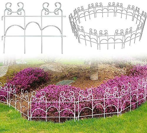 ARIFARO Bordo Giardino Senza Scavare Bordo Paesaggio 33cm A x 43cm L Lunghezza Totale 14 piedi Recinzione di Confine in Metallo Antiruggine per Esterni, Patio, Prato, Aiuola, Bianco (Confezione da 20)