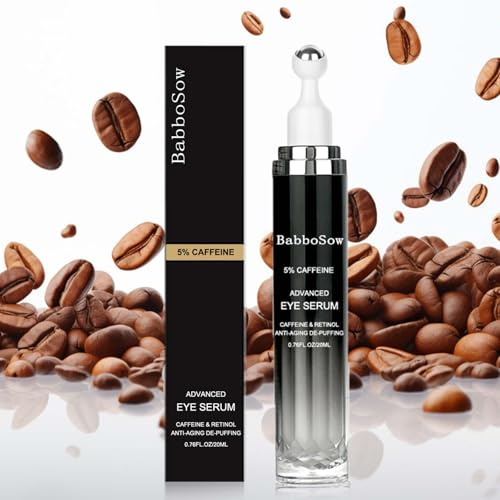 Koffein-Augencreme, Koffein-Augenserum, Augencreme Gegen Dunkle Augenringe und Augencreme Gegen Falten Mit 360°-Roller, Anti-Ageing Reduziert Schwellungen, Falten & Fältchen