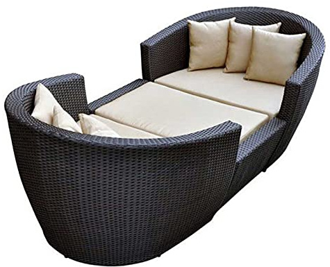 Sonneninsel Bettliege Outdoor Möbel Set Rattan Rattan Rattan Terrasse Sektionalsofa mit niedriger Rückenlehne und Teetisch Garten Terrasse Balkon Nutzung 78,7