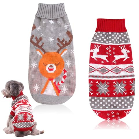 Hundepullover Weihnachten, 2 Stück Weihnachts Winter Haustier Katze Hunde Pullover, Hundekostüm Weihnachten, Cartoon Rentier Haustier Pullover, für kleine mittelgroße Hunde Hund Haustierpullover(M)