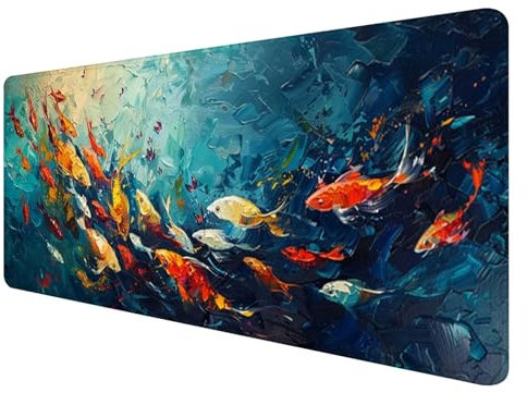 Mauspad XXL, 800x300mm Gaming Mauspad Fisch, XXL Mousepad Groß mit rutschfeste Gummibasis, Mauspad Ozean Wasserdicht & rutschfest, Großer Erweiterter Schreibtischunterlage für Home Office Dekor Z-6