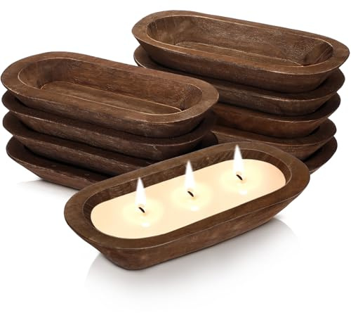 Nuogo 10 Pack Wooden Dough Bowls Bulk Rustic Dough Bowls for Wedding DIY Home Crafts Making Farmhouse Fruits Supplies Decoration(12.5 Inches,Brown)