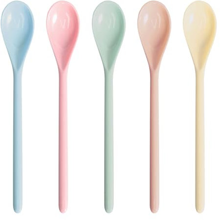 Plastik Löffel, 5 Stück Farbe Kunststoff Löffel Lang Eierlöffel Plastik Plastiklöffel Wiederverwendbaren Plastiklöffel Suppenlöffel, BPA-Frei Lange Griff für Kaffee Eis Joghurt