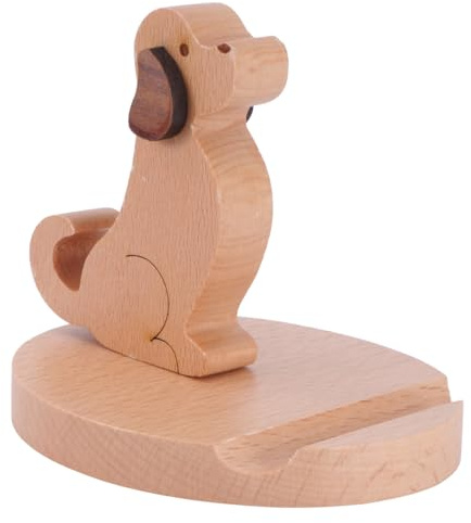 BESPORTBLE Dog Phone Holder, Cute Dog Cellphone Holder Wooden Phone Desk Holder Cartoon Animal Cell Phone Stand Desk Ornament for Universal Cell Phone Compatible