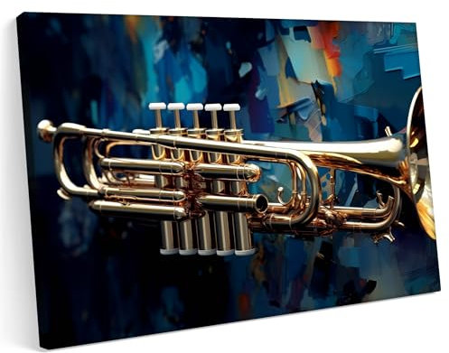 Printonia Leinwandbild m Bild auf Leinwand 100x70 Trompeten Trompeten Musik Abstrakte Kunst Klang