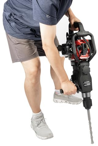 1000W Jack Hammer 33cc Concrete Breaker 36x32mm Single Cylinder Air Cooling 2-Stroke Hand Pull Stroke Petrol Demolition Hammer for Ground Slotting, Rock Breaking, Wall Drilling