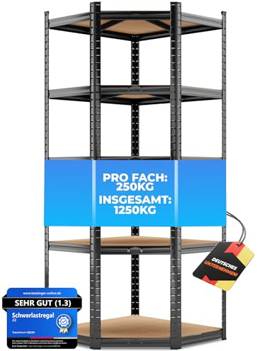 ALL Premium Schwerlastregal Eckregal stehend 180x70x40 cm Schwarz - 1250kg Traglast – Regalsystem als Corner Shelf & eck Regal, Schwerlastregal Ecke, ideal für Keller & Lager