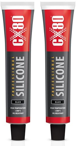 CX80 | Hochtemperatur Silikon schwarz | Dauerelastische Versiegelung für Temperaturen von -65°C bis +380° | Für Bauwesen, KFZ und Industrie | Beständig gegen Öle, Benzin und Fette | 2 x 80ml Tube