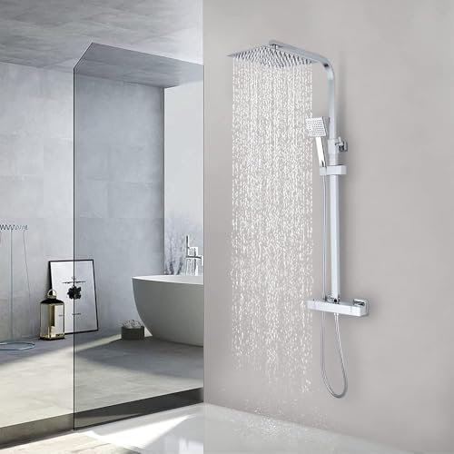 Columna de ducha termostática STANEW, conjunto de ducha, cuarto de baño, columna de ducha, termostato con mezclador ajustable en altura sistema de ducha