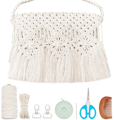 WEBEEDY Set di borse in macramè fai da te, con frange boho macramè, con 131 yard 3 mm, corda macramè e video tutorial, set fai da te fatto a mano come regalo