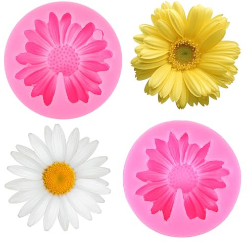 Ymapinc 2 moldes para velas de margaritas – Moldes de silicona rosa para velas para hacer velas, pasteles de mantequilla, moldes de vela únicos suaves 3D DIY arcilla jabón