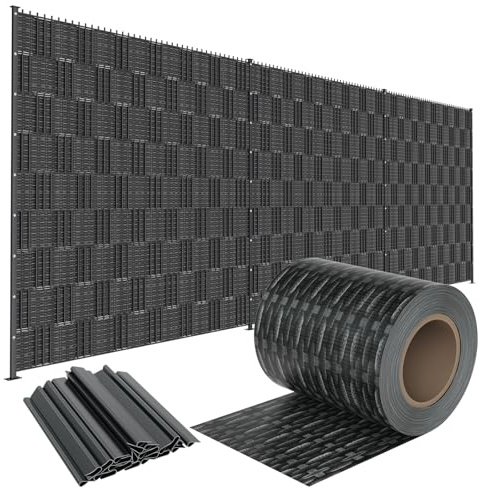 LZQ Strisce frangivista in PVC, extra spesse, opache, a doppia asta, con 20 clip di fissaggio per recinzione da giardino, balcone (35 m x 19 cm, motivo rattan)