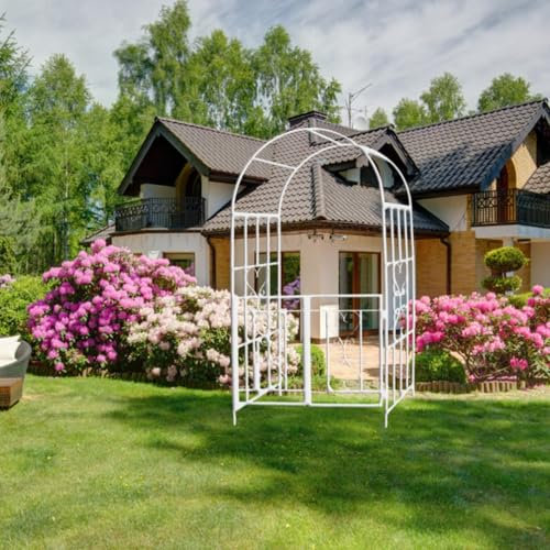 Arche Jardin avec Porte Portillon De Jardin pour Diverses Plantes Grimpantes 114x52x210cm Décoration Arceau à Rosiers Arche De Mariage pour Extérieur Pelouse De Jardin(Blanc)