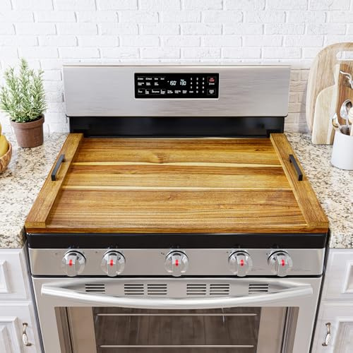 SpaceAid Noodle Board Stove Kitchen Cover with Handles, Top Covers for Gas Burners and Electric Stove, Oven Decor Accessories Wood Tray for Countertop, Natural Acacia