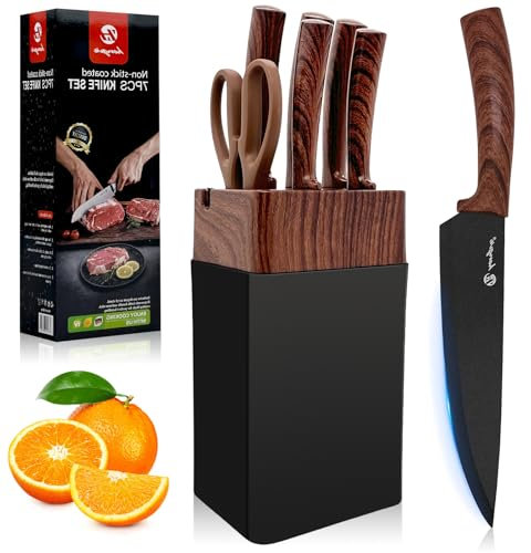 Kezidhp Set Coltelli Cucina Professionali 7 Pezzi con Blocco, Lame in Acciaio Inox Ultra Affilate, Manici Ergonomici Antiscivolo, Design Moderno per Casa e Ristorante